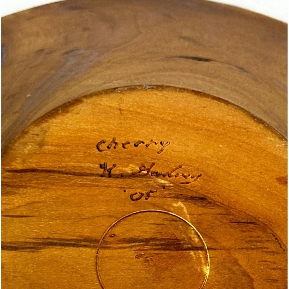 Handmade Burl Grain Cherry Wood Bowl Signed Farmhouse Decor Accent